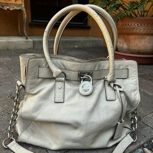 MICHAEL KORS Cream Leather HAMILTON Padlock Tote